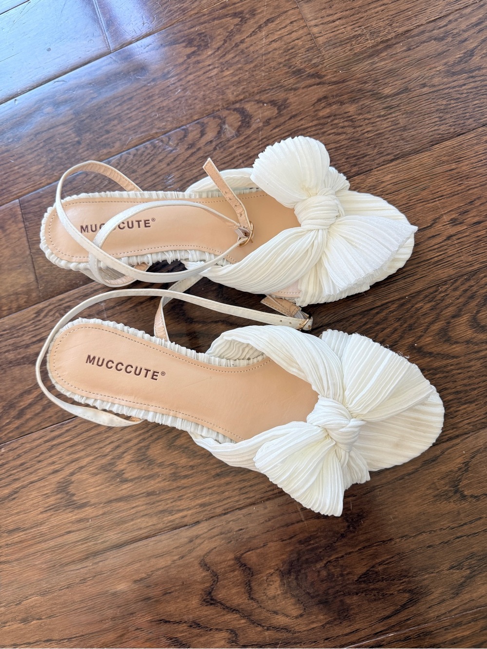 White Pleated Bow Block Heel Sandals – Loeffler Randall Lookalike – Size 9 - Picture 9 of 13